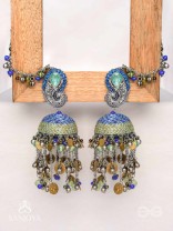 Anugita - Song Of The Sky - Stone, Coins And Beads Hand Embroidered Oxidised Earrings