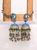 Anugita - Song Of The Sky - Stone, Coins And Beads Hand Embroidered Oxidised Earrings