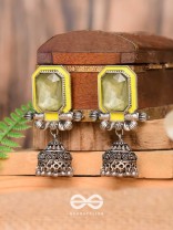 The Green Dahlia - Enamelled Oxidised Jhumka Earrings