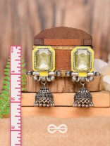 The Green Dahlia - Enamelled Oxidised Jhumka Earrings