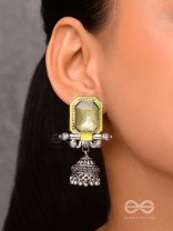 The Green Dahlia - Enamelled Oxidised Jhumka Earrings
