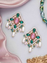 Abhivars - The Early Blossoms - Beads, Pearls And Stone Hand Embroidered Earrings
