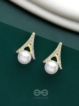 Glimmering Pearls - Golden Embellished Earrings