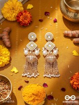 Tolaka - Seashell Mirage - Beads, Kundan And Polki Finished Hand Embroidered Earrings