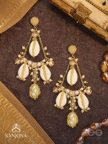 Varnaka - Sunlit Shell Charms - Beads And Shells Hand Embroidered Earrings