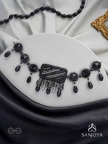 Anjyeta - Starry Nights - Beads, Cutdana And Glass Drops Hand Embroidered Neckpiece