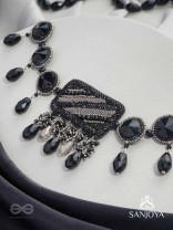 Anjyeta - Starry Nights - Beads, Cutdana And Glass Drops Hand Embroidered Neckpiece