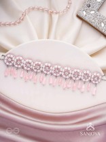 Aravindini - The Love Rose - Stone, Beads And Glass Drops Hand Embroidered Neckpiece