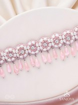 Aravindini - The Love Rose - Stone, Beads And Glass Drops Hand Embroidered Neckpiece