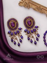 Anisam - The Shining Night - Stone, Beads And Glass Drops Hand Embroidered Earrings