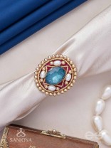 Vaibhraja - Stellar Shimmer - Stone And Beads Hand Embroidered Ring (Adjustable)