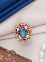 Vaibhraja - Stellar Shimmer - Stone And Beads Hand Embroidered Ring (Adjustable)