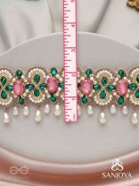 Nalikini - The Emerald Bloom - Stone, Beads And Pearl Drops Hand Embroidered Neckpiece