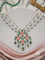 Grismapushpi - Blossoming In Summer - Stone, Beads, Pearls And Glass Drops Hand Embroidered Neckpiece