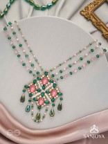 Grismapushpi - Blossoming In Summer - Stone, Beads, Pearls And Glass Drops Hand Embroidered Neckpiece