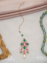 Tamravarna - The Paradise Petals - Stone, Beads And Pearls Hand Embroidered Maangtika