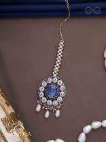 Adhilokam- The Neptune Goddess- Stone, Beads And Pearl Drops Hand Embroidered Maangtika