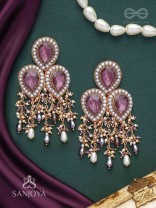 Anukrus - The Rosy Rain - Stone And Beads Hand Embroidered Earrings