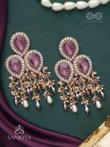 Anukrus - The Rosy Rain - Stone And Beads Hand Embroidered Earrings