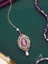 Asyama - The Violet Veil - Beads, Pearl And Stone Hand Embroidered Maangtika 