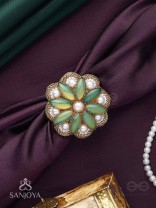 Pratika - The Oasis Blossom - Stone And Pearls Hand Embroidered Ring (Adjustable)