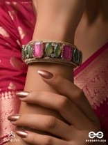 Satapattri - The Rosy Ferns - Stone Hand Embroidered Cuff Bracelet
