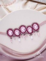 Udagat - Blushing Rose - Stone, Beads And Glass Drops Hand Embroidered Neckpiece
