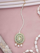 Aranyani - The Meadow Dreams - Stone, Beads And Pearls Hand Embroidered Maangtika