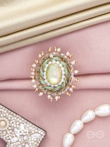 Dyutaka - The Enchanted Forest - Stone And Beads Hand Embroidered Ring (Adjustable)