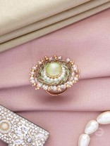 Dyutaka - The Enchanted Forest - Stone And Beads Hand Embroidered Ring (Adjustable)