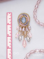 Ahraya - The Pink Fog - Stone, Beads And Glass Drop Hand Embroidered Earrings