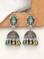 The Daytime Blitz - Statement Embellished And Enamelled Oxidised Jhumka Earrings