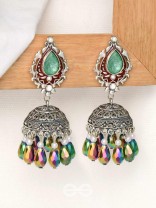 The Daytime Blitz - Statement Embellished And Enamelled Oxidised Jhumka Earrings