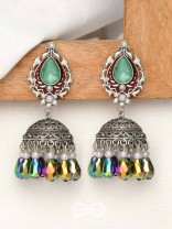 The Daytime Blitz - Statement Embellished And Enamelled Oxidised Jhumka Earrings