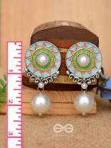 The Serene Carvings - Enamelled Oxidised Pearl Earrings