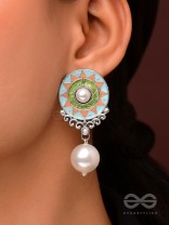 The Serene Carvings - Enamelled Oxidised Pearl Earrings