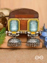 The Sunny Breeze - Embellished And Enamelled Oxidised Jhumka Earrings