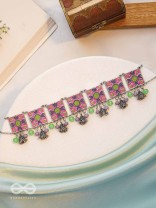 The Orchid Hues - Enamelled Oxidised Neckpiece