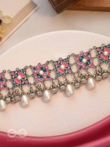 Blushing Blue Haze - Enamelled Oxidised Neckpiece