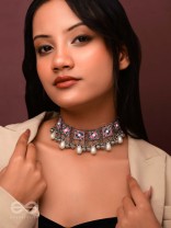 Blushing Blue Haze - Enamelled Oxidised Neckpiece