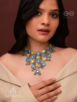 Parigha - The Cloud Line - Beads And Mirror Hand Embroidered Oxidised Neckpiece