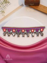 Sunarda - Amber Horizon - Mirror And Beads Hand Embroidered Oxidised Neckpiece