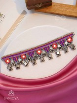 Sunarda - Amber Horizon - Mirror And Beads Hand Embroidered Oxidised Neckpiece