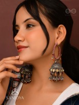 Stotavya - The Mira Chants- Beads, Resham And Glass Drops Oxidised Jhumka Earrings