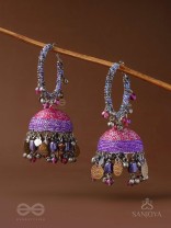 Dvibhat - The Twilight Tinkles - Resham, Coins And Beads Hand Embroidered Oxidised Jhumka Earrings