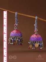 Dvibhat - The Twilight Tinkles - Resham, Coins And Beads Hand Embroidered Oxidised Jhumka Earrings