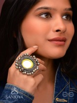Patangah - Music Of Sunshine - Mirror, Resham And Beads Hand Embroidered Oxidised Ring
