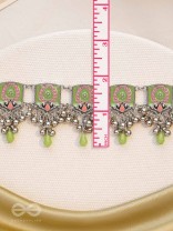 The Olive Chimes - Enamelled Oxidised Choker Neckpiece