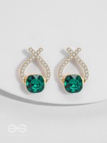 Emerald Mirage - Golden Embellished Earrings
