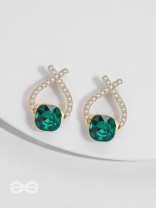 Emerald Mirage - Golden Embellished Earrings